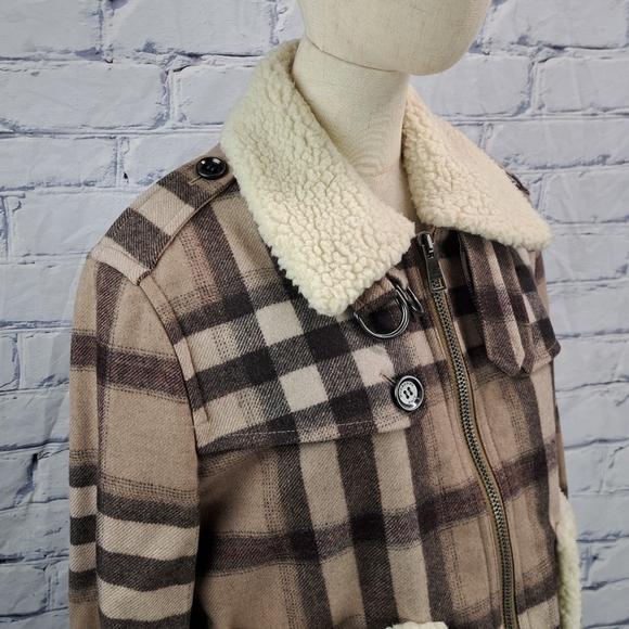 Burberry Brit Women's Wool Jacket Nova Check Faux Shearling Winter Bomber 12 US - Picture 16 of 16